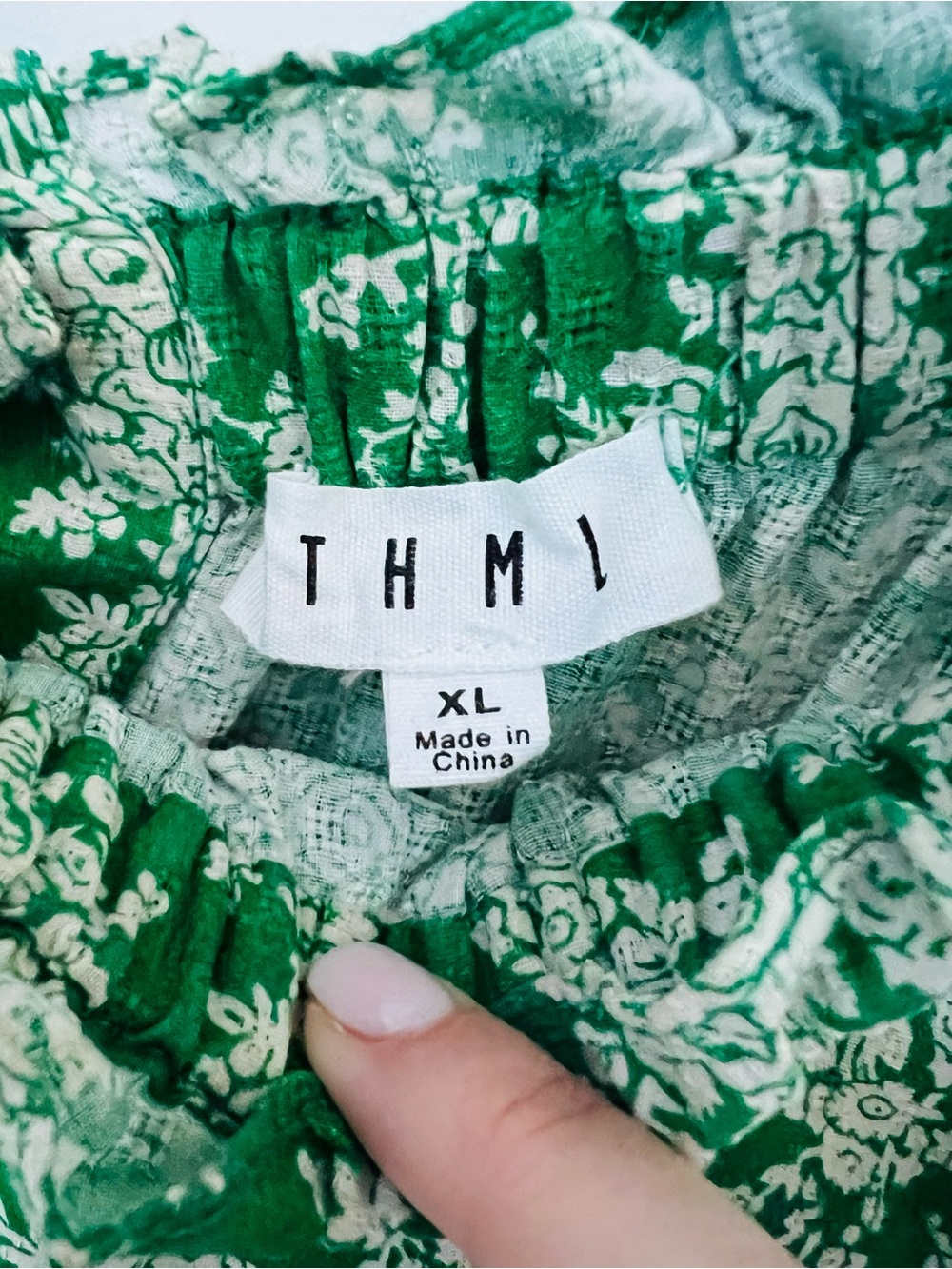 THML Green and Pink Floral Mixed-Print Puff Sleeve Blouse - Picture 3 of 9